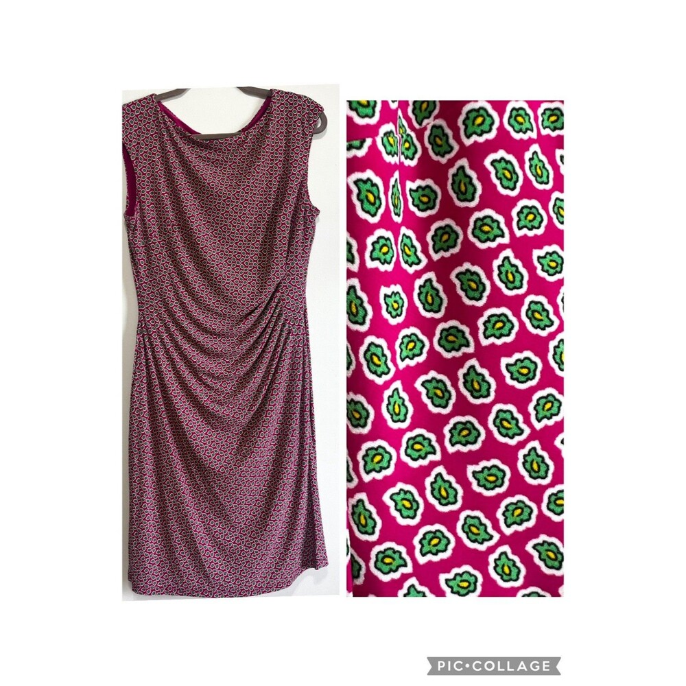 Lauren Ralph Lauren Stretch Jersey Dress Pink Green Ditsy Floral Women’s 14